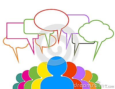 People talk in colorful speech bubbles Stock Photo