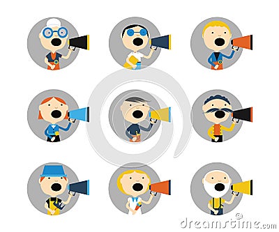 People are talking into a megaphone. Vector Illustration