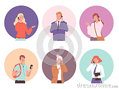 People talking phone. Young male and female conversation dialogue at smartphone vector speaking persons Vector Illustration
