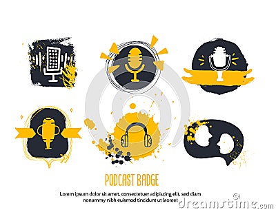 People talking Podcast concept in grunge style. Live music. Karaoke icon. Speaker symbol. Vector Illustration