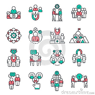 People team outline icons. Work group pictogram, office workers teams and business partners line icon vector set Vector Illustration