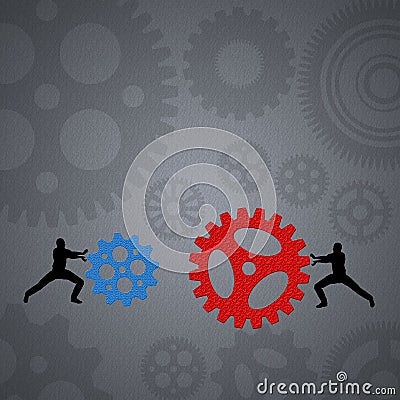 People team up technology solution gears Stock Photo