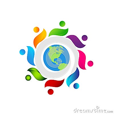 People team work together union colorful color people work together with globe logo Stock Photo