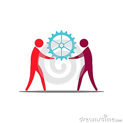 People Teamwork holding a Gear. Business Work concept illustration Vector Illustration