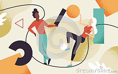 People teamwork organization vector illustration. Cartoon man woman characters team working together, collecting Vector Illustration
