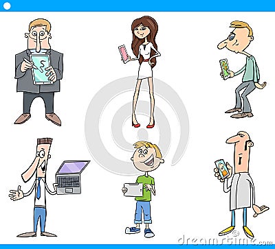 People with technology cartoon set Vector Illustration