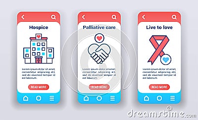 are for people with terminal illnesses on mobile app onboarding screens. Vector Illustration