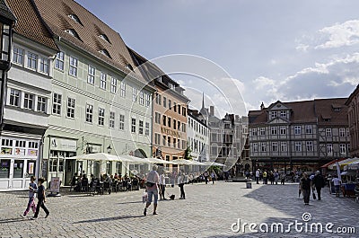 People on terrace i n Quedlinburg Editorial Stock Photo