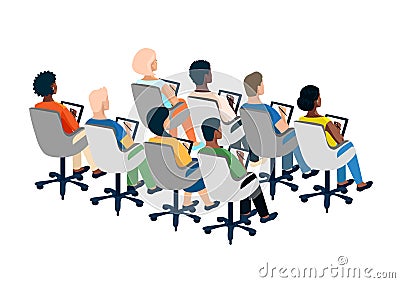 People with their backs at the seminar Vector Illustration