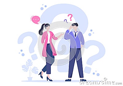 People Thinking to Make Decision, Problem Solving and Find Creative Ideas with Question Mark in Flat Illustration for Poster Vector Illustration