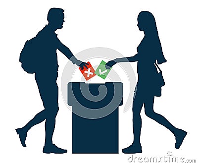 People throw ballots into the ballot box. Voting, elections, referendum. Silhouette vector illustration Vector Illustration