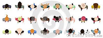 People top view. Male and female characters view from above, walking, standing men and women. Top view people poses Vector Illustration