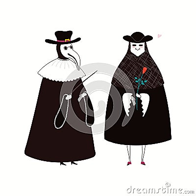 People in traditional Venetian carnival costumes Vector Illustration