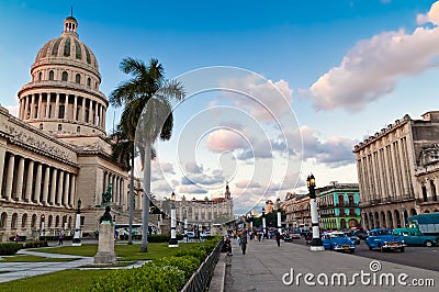 People and traffic outside the Capitol in Havana Editorial Stock Photo
