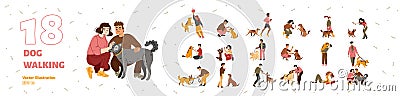 People training dogs, hug and play with puppies Cartoon Illustration