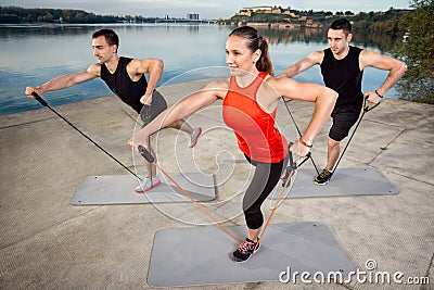 People training with resistance band Stock Photo