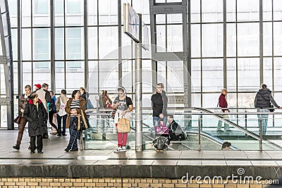 People travel at Alexanderplatz subway station in Berlin Editorial Stock Photo