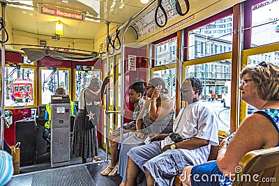 People travel with the famous old Street car St. Charles line Editorial Stock Photo