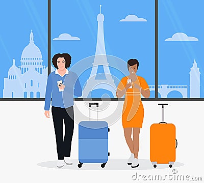 People Travel France Europe Tourist Summer Holiday Vector Illustration