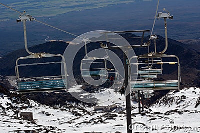 People travel on Ski lift to top of Mount Ruapehu Editorial Stock Photo