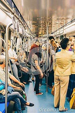 People Travel By Subway Train In Downtown Bucharest City Editorial Stock Photo