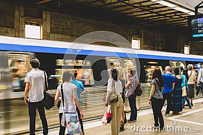 People Travel By Subway Train In Downtown Bucharest City Editorial Stock Photo