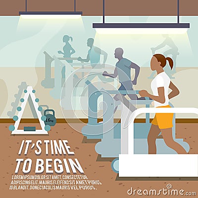 People on treadmills fitness poster Vector Illustration