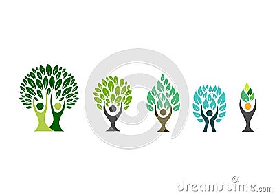 people tree logo,wellness symbol,fitness healthy icon set design vector Vector Illustration