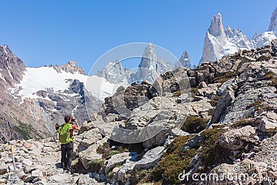 People trekking to the Mount Fitz Roy in El ChaltÃ©n, Patagonia Argentina. Editorial Stock Photo