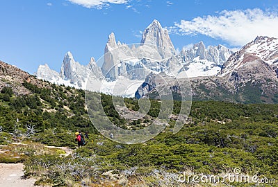 People trekking to the Mount Fitz Roy in El ChaltÃ©n, Patagonia Argentina. Editorial Stock Photo