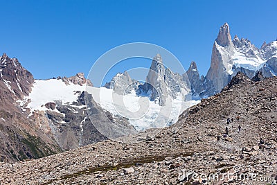 People trekking to the Mount Fitz Roy, Patagonia Argentina Editorial Stock Photo