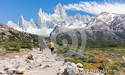 People trekking to the Mount Fitz Roy, Patagonia Argentina Editorial Stock Photo