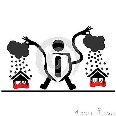 People trying to put out burning houses. fire insurance Vector Illustration
