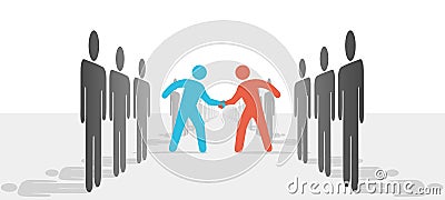 People on Two Sides Agree to Deal Shake Hands Vector Illustration