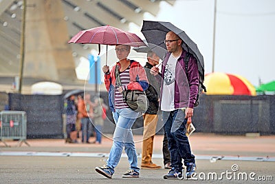 People with umbrellas, under the rain at Heineken Primavera Sound 2014 Editorial Stock Photo