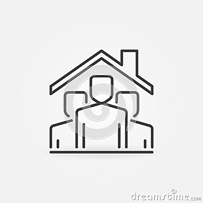 People under House Roof vector line Stay Home concept icon Vector Illustration