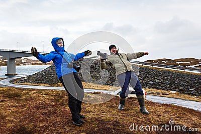 People under the strong wind Stock Photo