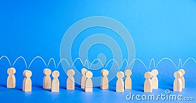 People united to each other with a mental link line. Social connections, communication. Call for cooperation, creating a new team Stock Photo