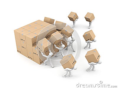 People unload a bunch of boxes. Parcel delivery Cartoon Illustration