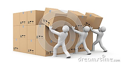 People unload a bunch of boxes. Parcel delivery Cartoon Illustration