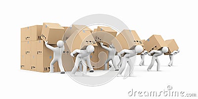 People unload a bunch of boxes. Parcel delivery Cartoon Illustration