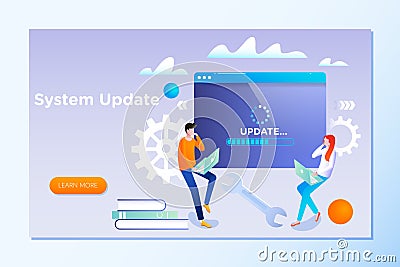 System update. People update operation system can use for, landing page, template, Vector Illustration