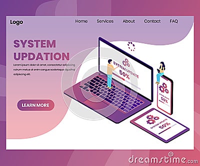 People updating the system of the computer isometric artwork concept Stock Photo