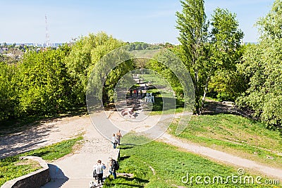 People in urban public park in Kiev city in spring Editorial Stock Photo