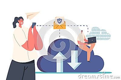 People Use Digital Web-based Cloud Service Or Application That Transfers Data To Server Or Hosting Storage. Transfer Vector Illustration