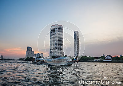 People use passenger boat to travel in Bangkok Editorial Stock Photo