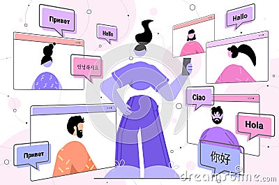 people using mobile translation application multilingual greeting international online communication Vector Illustration