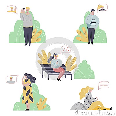 People using a phone, smartphone communication technology Vector Illustration