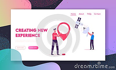 People using Satellite Connection for Gps Navigation and Telecommunication Services Website Landing Page Vector Illustration