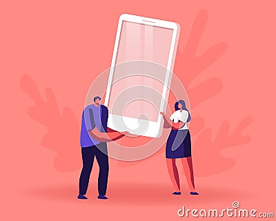 People Using Smartphone Concept, Digital Portable Mobile Device, Smart Technologies for Communication Vector Illustration